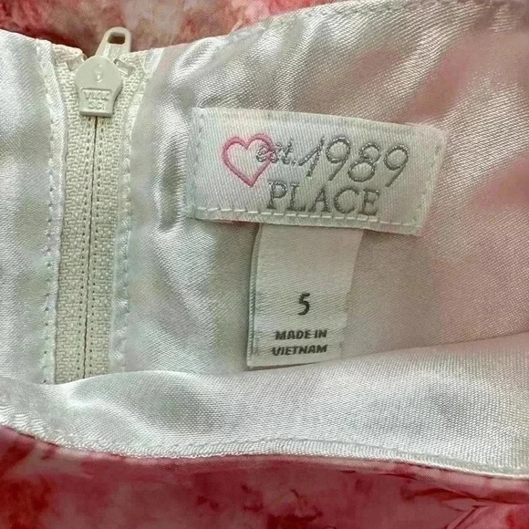 PLACE Girls Dress Size 5 Pink Coral Gold Floral Party Sleeveless Gathered Waist - Picture 3 of 5